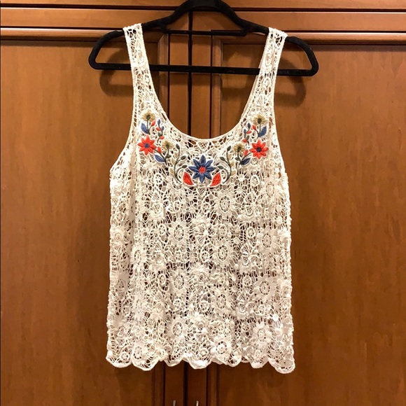 Forever 21 Open knit lace and floral tank top - Picture 2 of 8